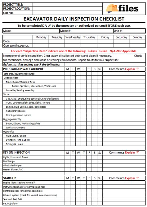 free mini excavator inspection sheet|volvo excavator daily maintenance sheet.